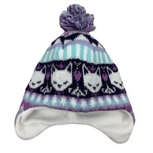 Toddler Infant Fleece lined Knit Hat Cat/Fox Pom Ear flaps -‎ Made for Target